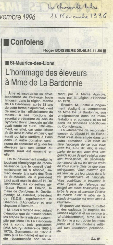 Article Charente Libre 1996